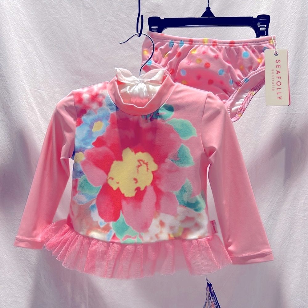 Baby 00 SEAFOLLY two piece swimsuit.  UPF 50+.  Floral design.